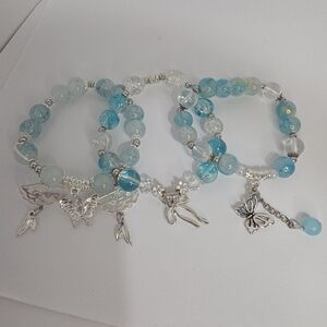 Light Blue Beaded Charm Bracelet Set - Unknown Brand